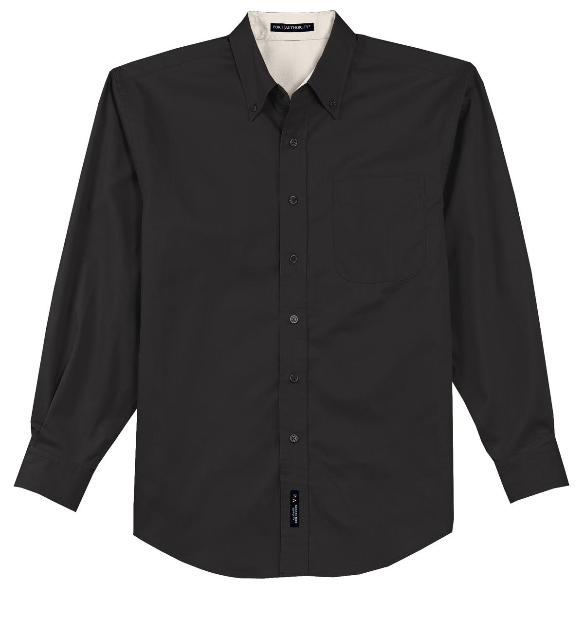 Front View of Black/Lt Stone Port Authority Long Sleeve Easy Care Shirt S608