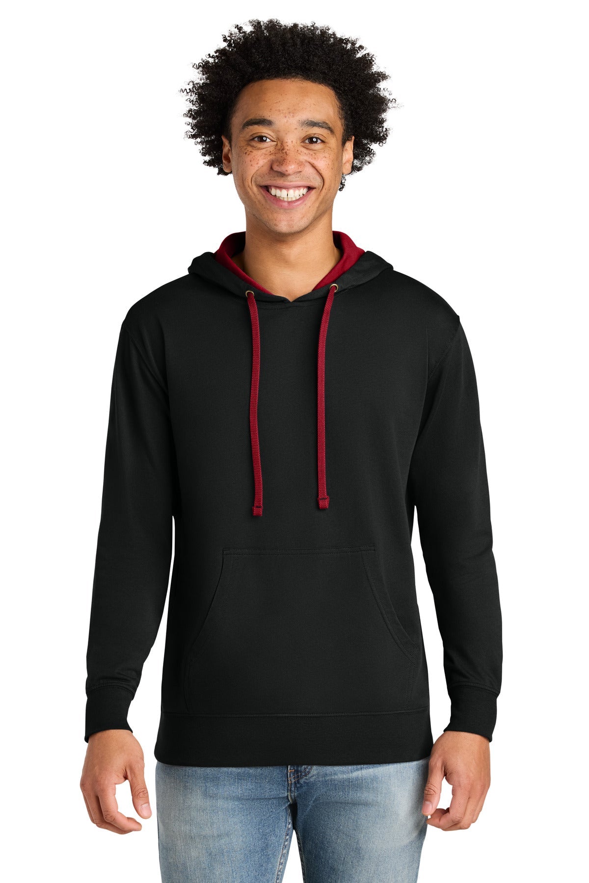 Front View of Black/Red Next Level Apparel Laguna Hoodie NL9301