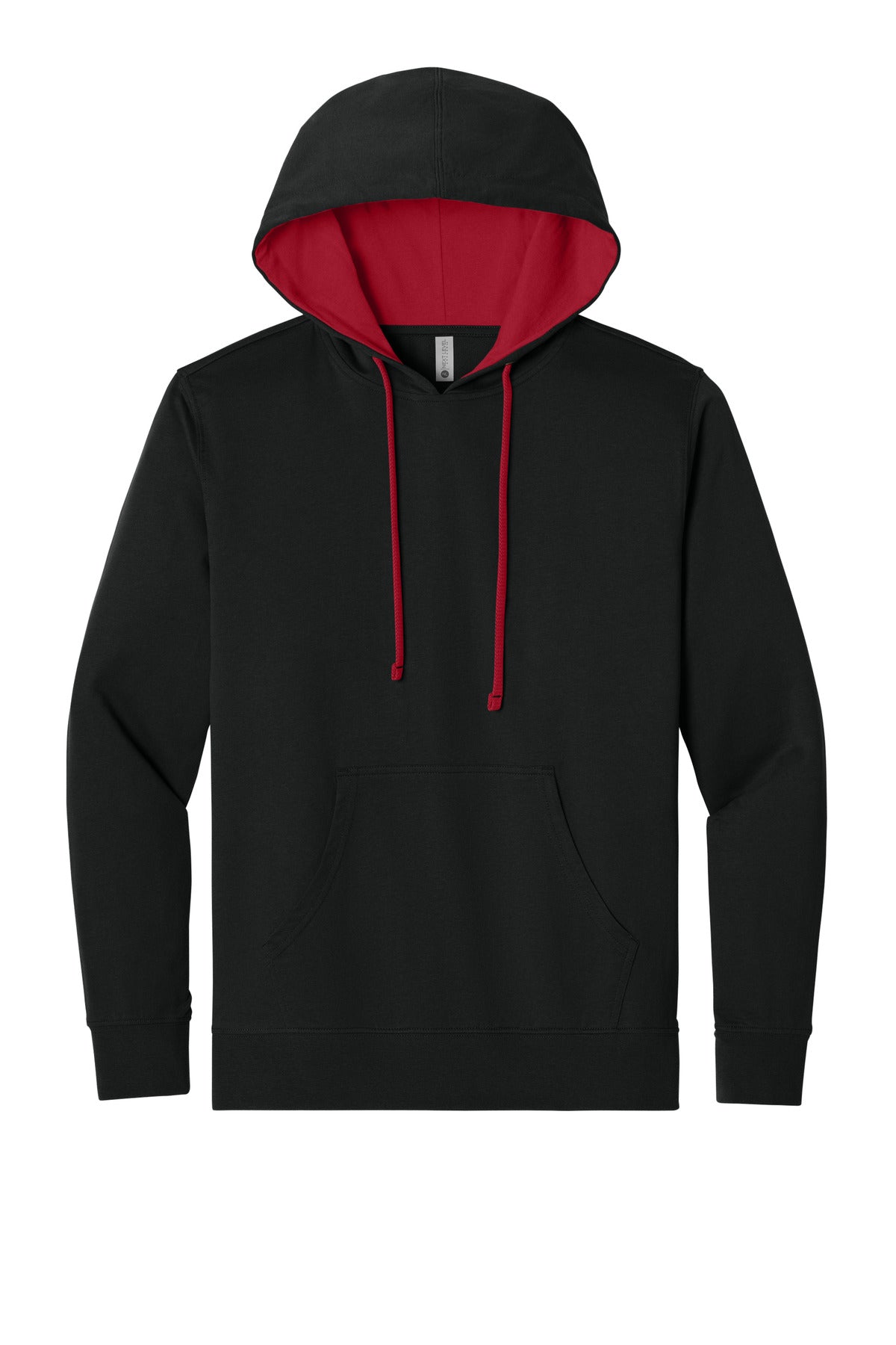 Front View of Black/Red Next Level Apparel Laguna Hoodie NL9301
