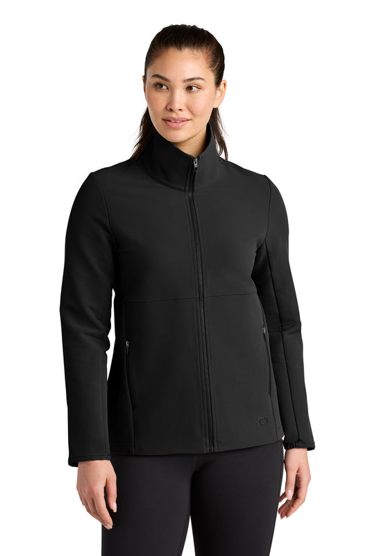 Front View of Blacktop OGIO Women's Kinetic Soft Shell LOG740