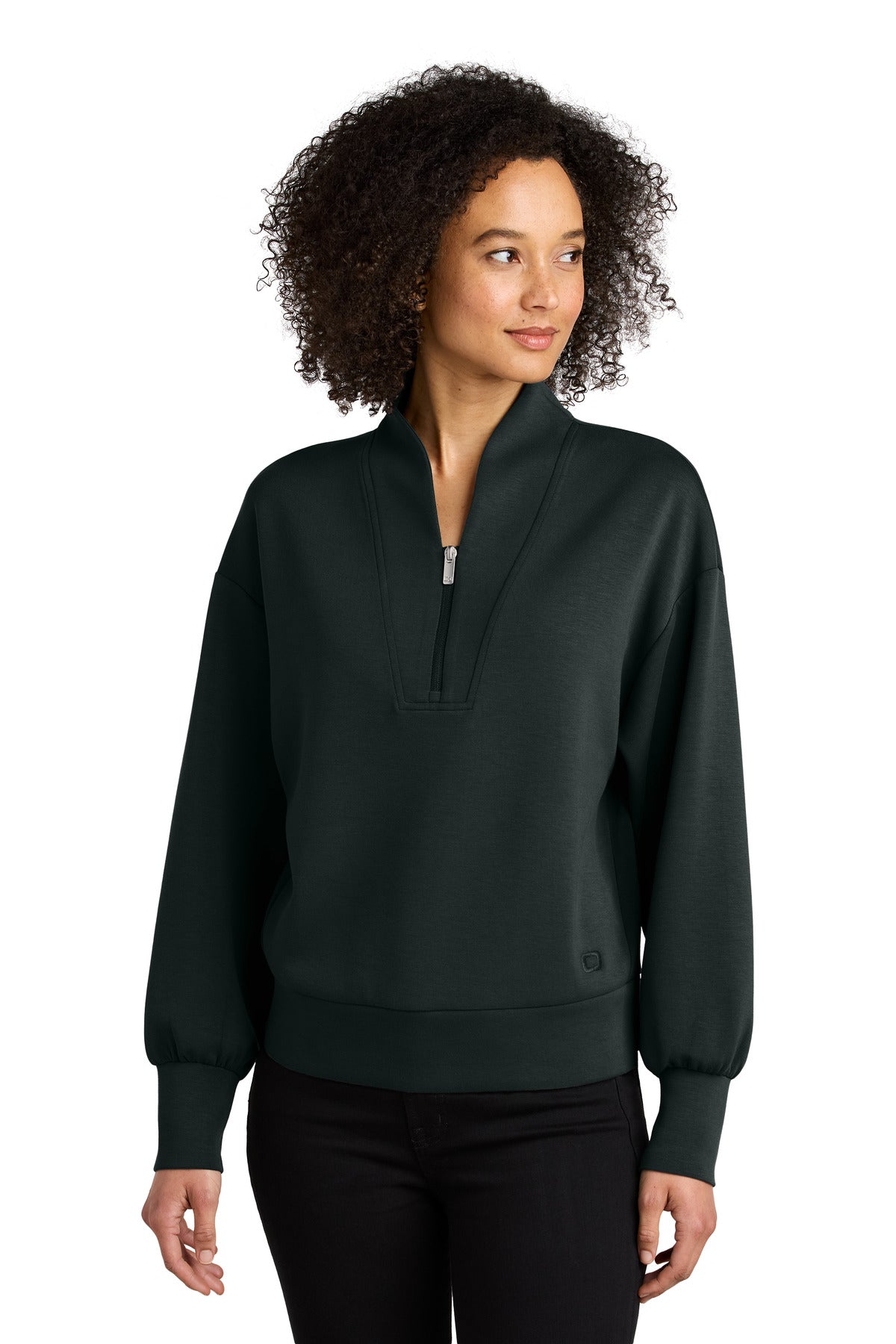 Front View of Blacktop OGIO Women's Transcend 1/4-Zip LOG861