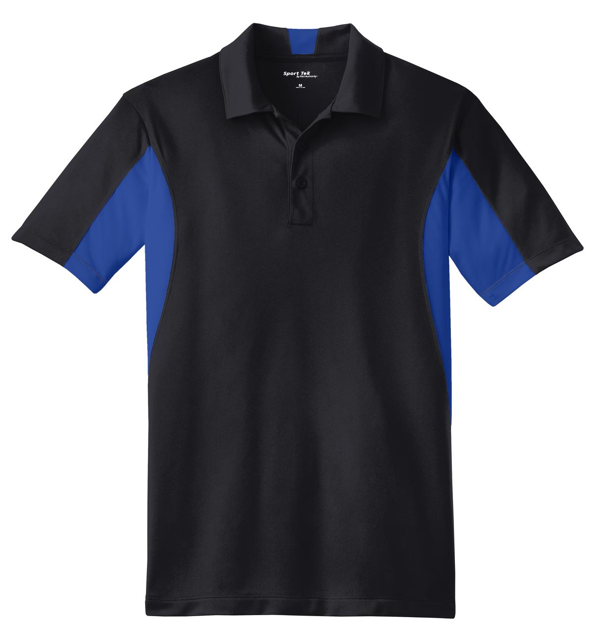 Front View of Black/Tr Royal Sport-Tek Side Blocked Micropique Sport-Wick Polo. ST655