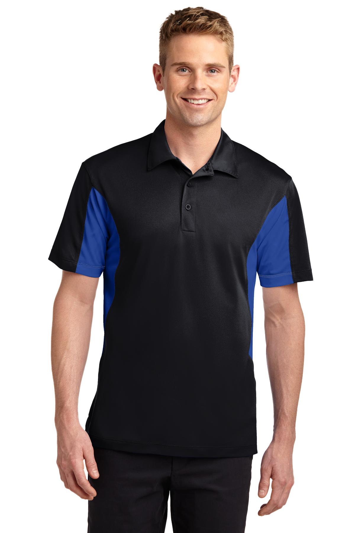 Front View of Black/Tr Royal Sport-Tek Side Blocked Micropique Sport-Wick Polo. ST655