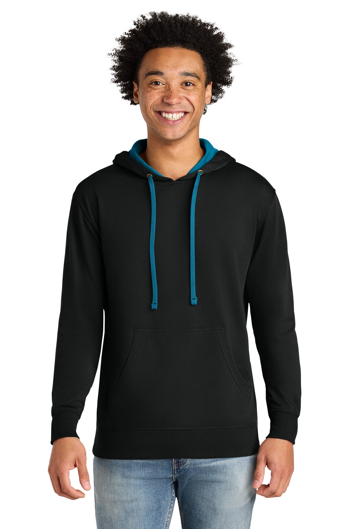 Front View of Black/Turq Next Level Apparel Laguna Hoodie NL9301