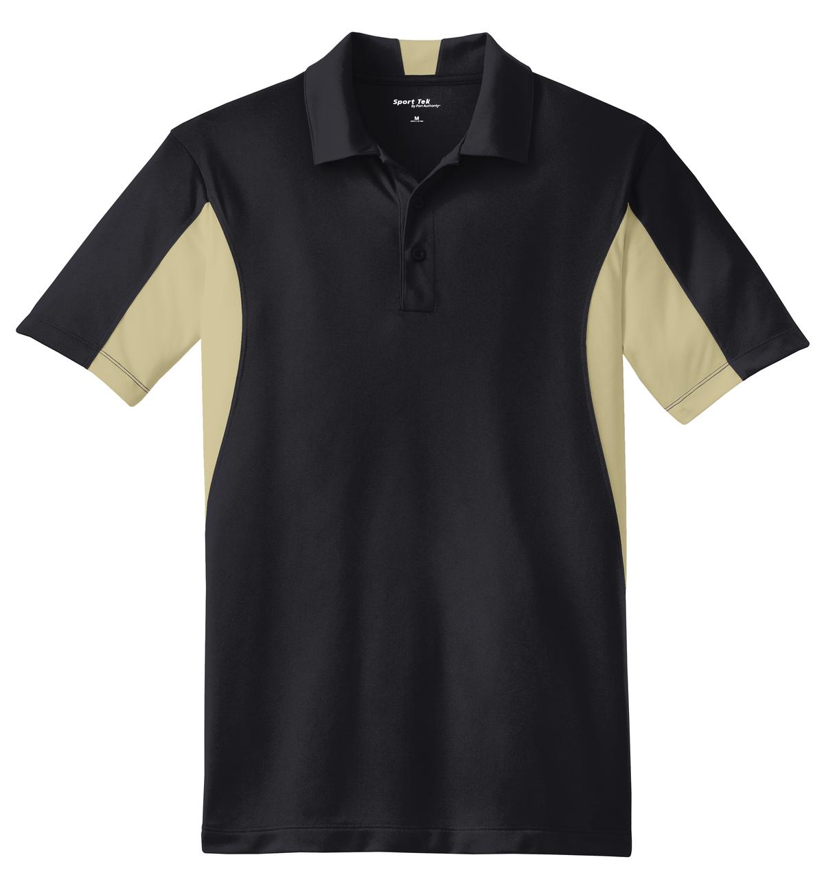 Front View of Black/Vgs Gold Sport-Tek Side Blocked Micropique Sport-Wick Polo. ST655