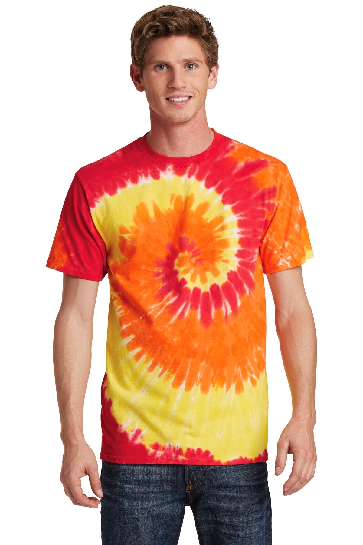Front View of Blaze Rainbow Port & Co Tie-Dye Tee. PC147