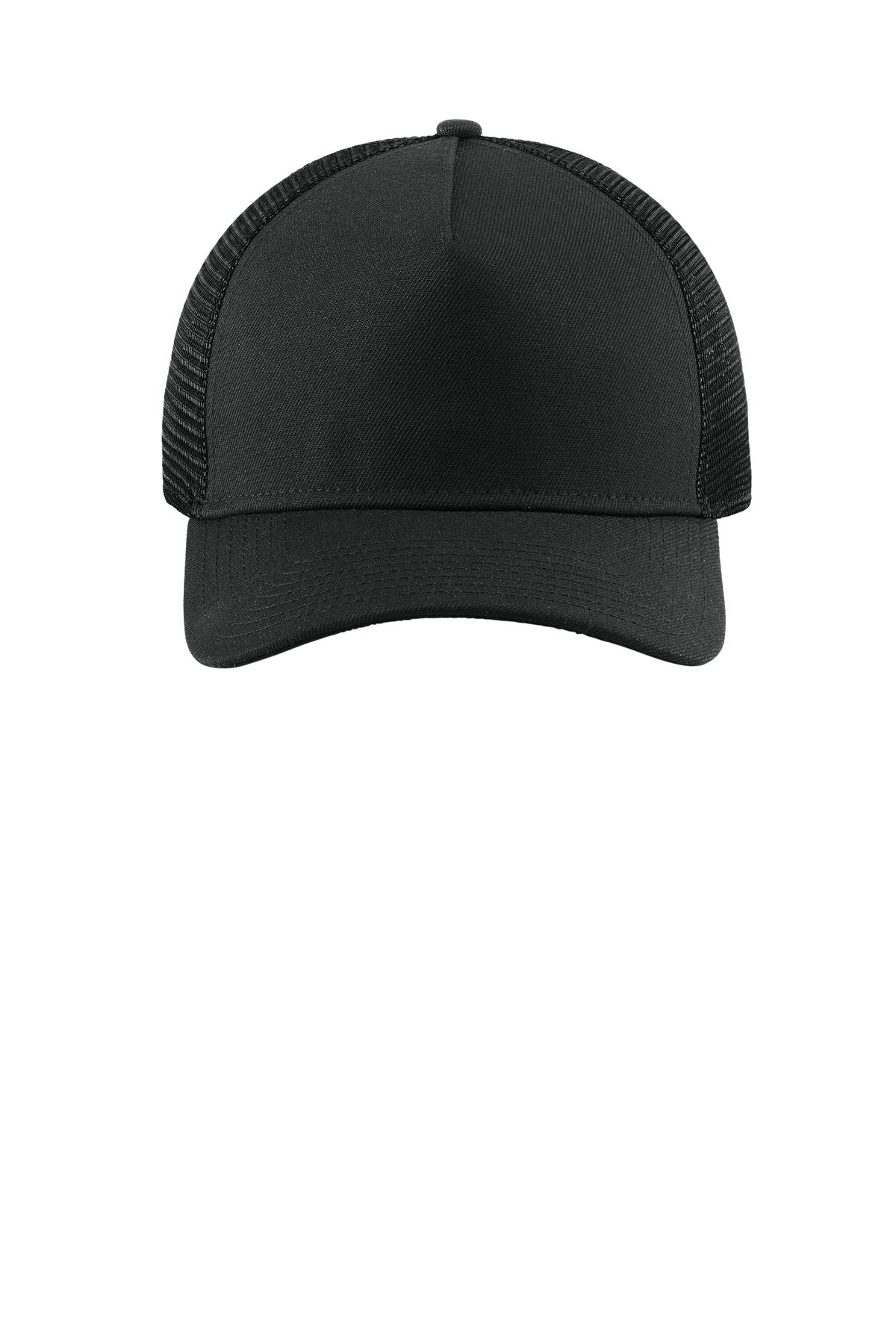 Front View of Blk/Blk New Era A-Frame Snapback Mesh Back Cap NE212