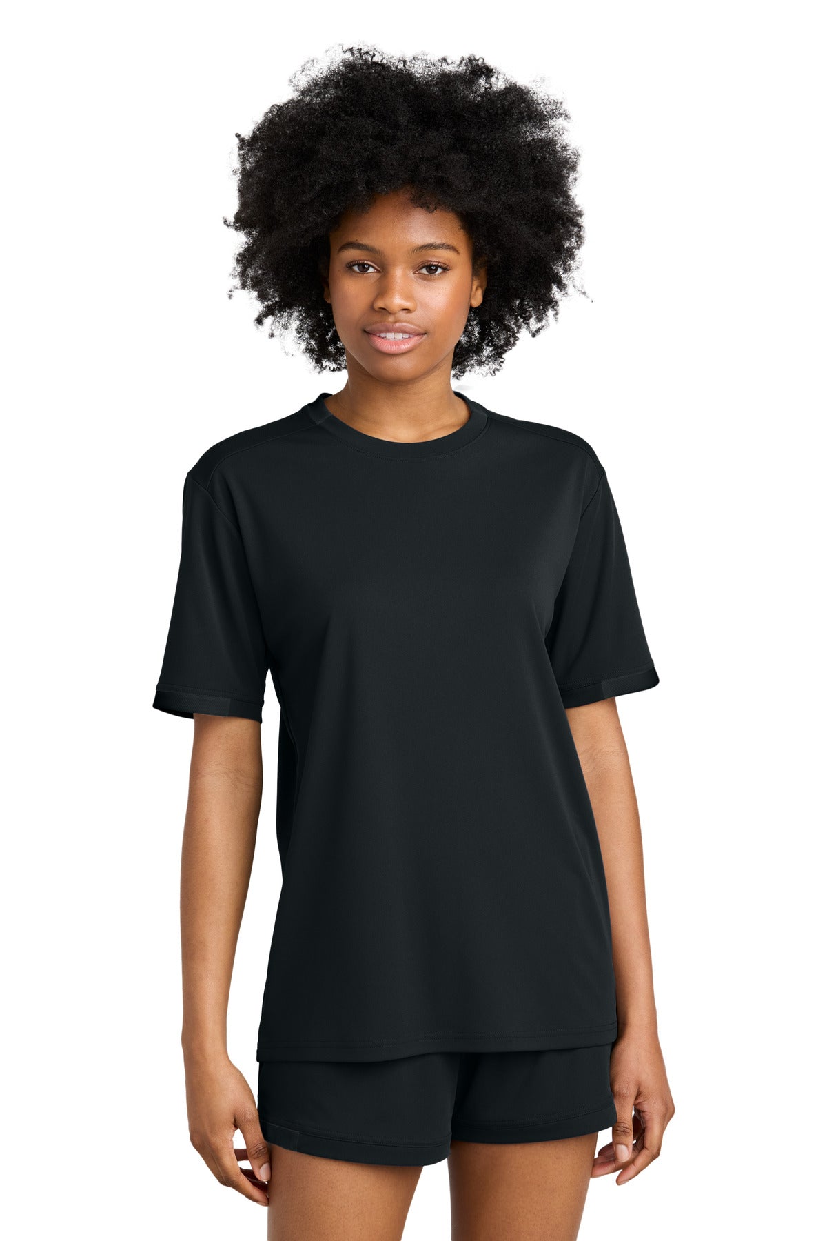 Front View of Blk/Blk Sport-Tek Club Short Sleeve Crew ST440