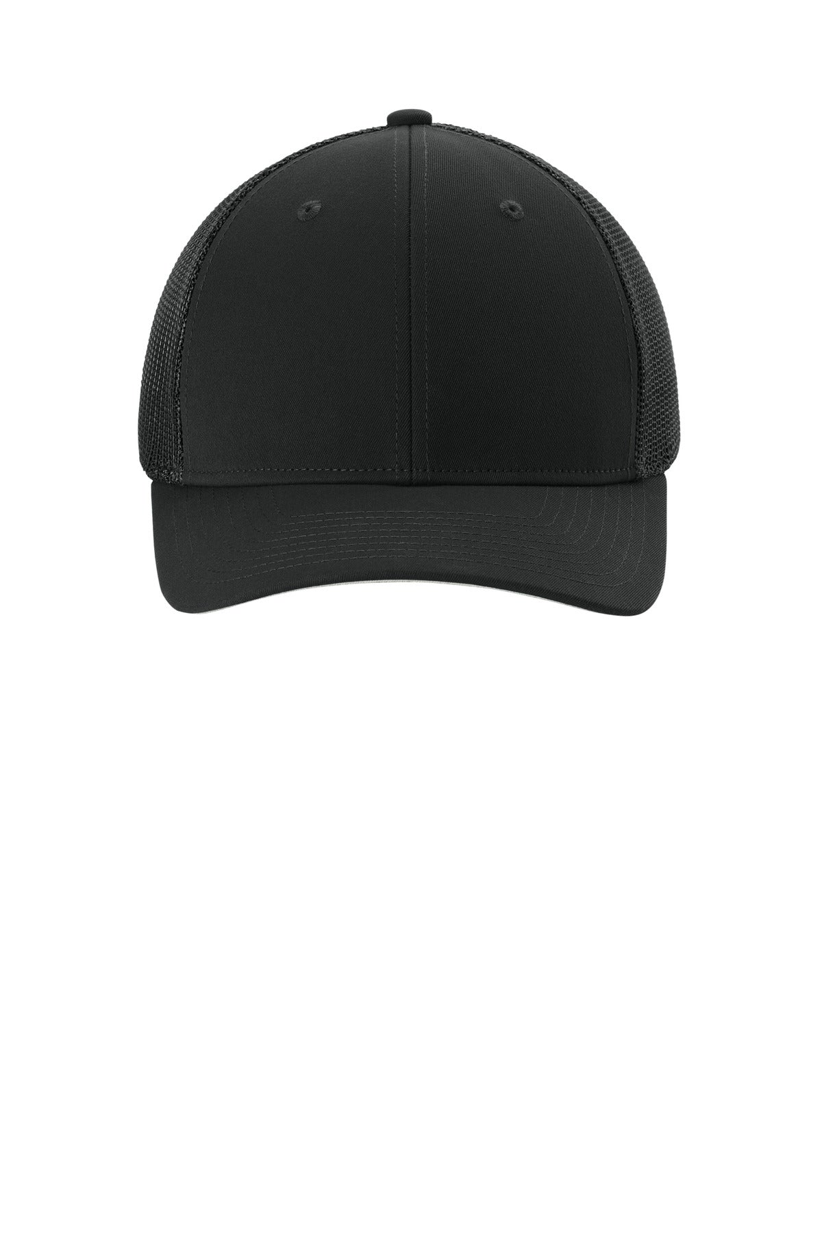 Front View of Blk/Blk Sport-Tek Stretch-Tek Mesh Back Cap STC60
