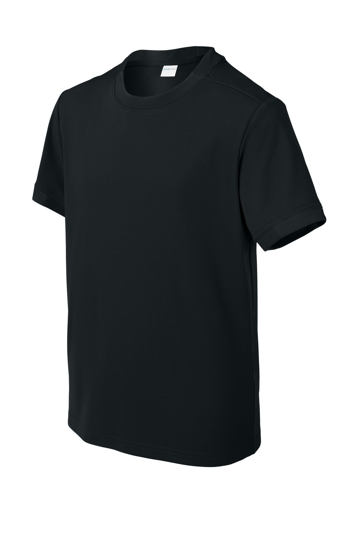 Front View of Blk/Blk Sport-Tek Youth Club Short Sleeve Crew YST440