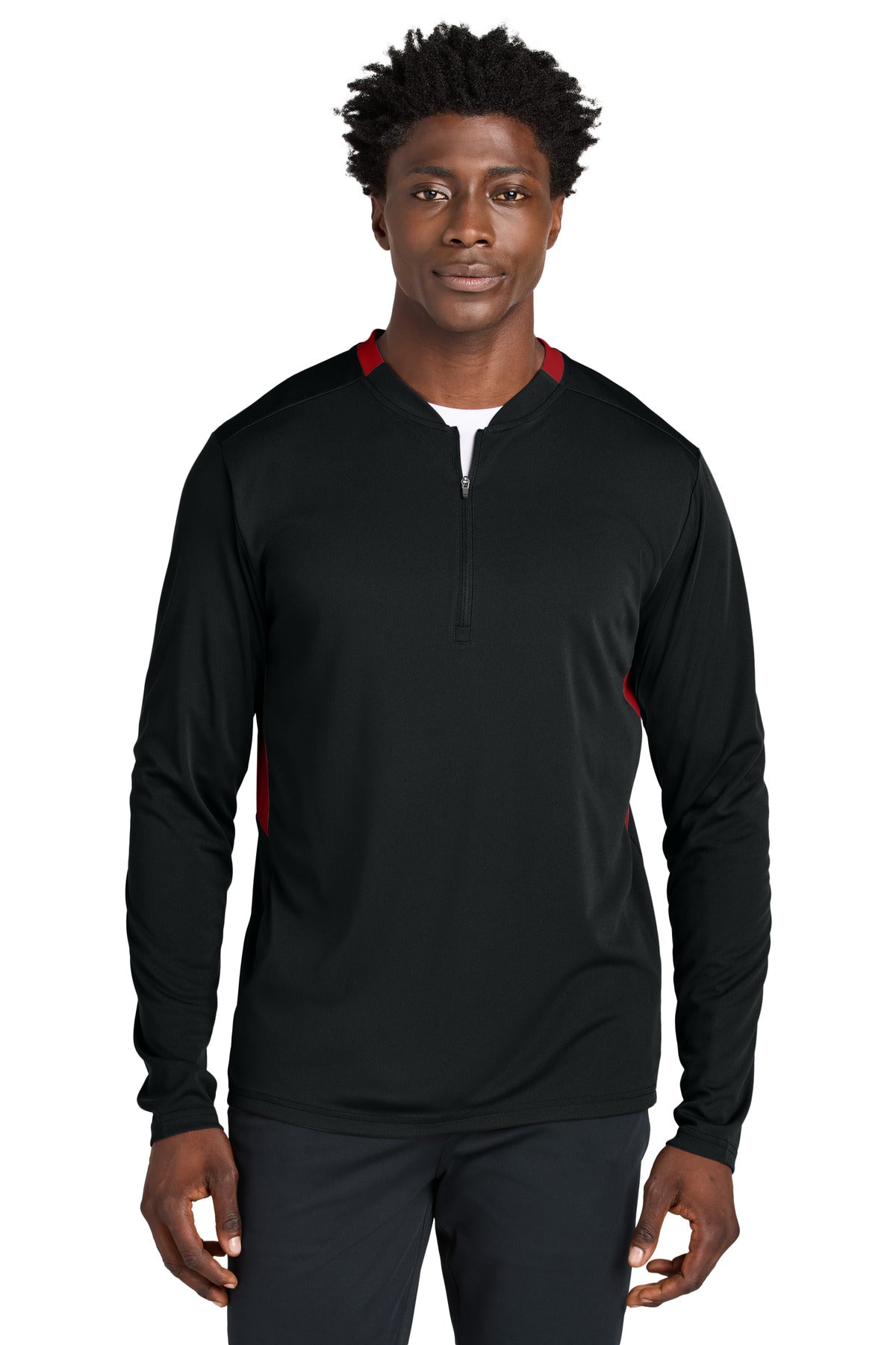 Front View of Blk/DpRed Sport-Tek Club 1/4-Zip Pullover ST443