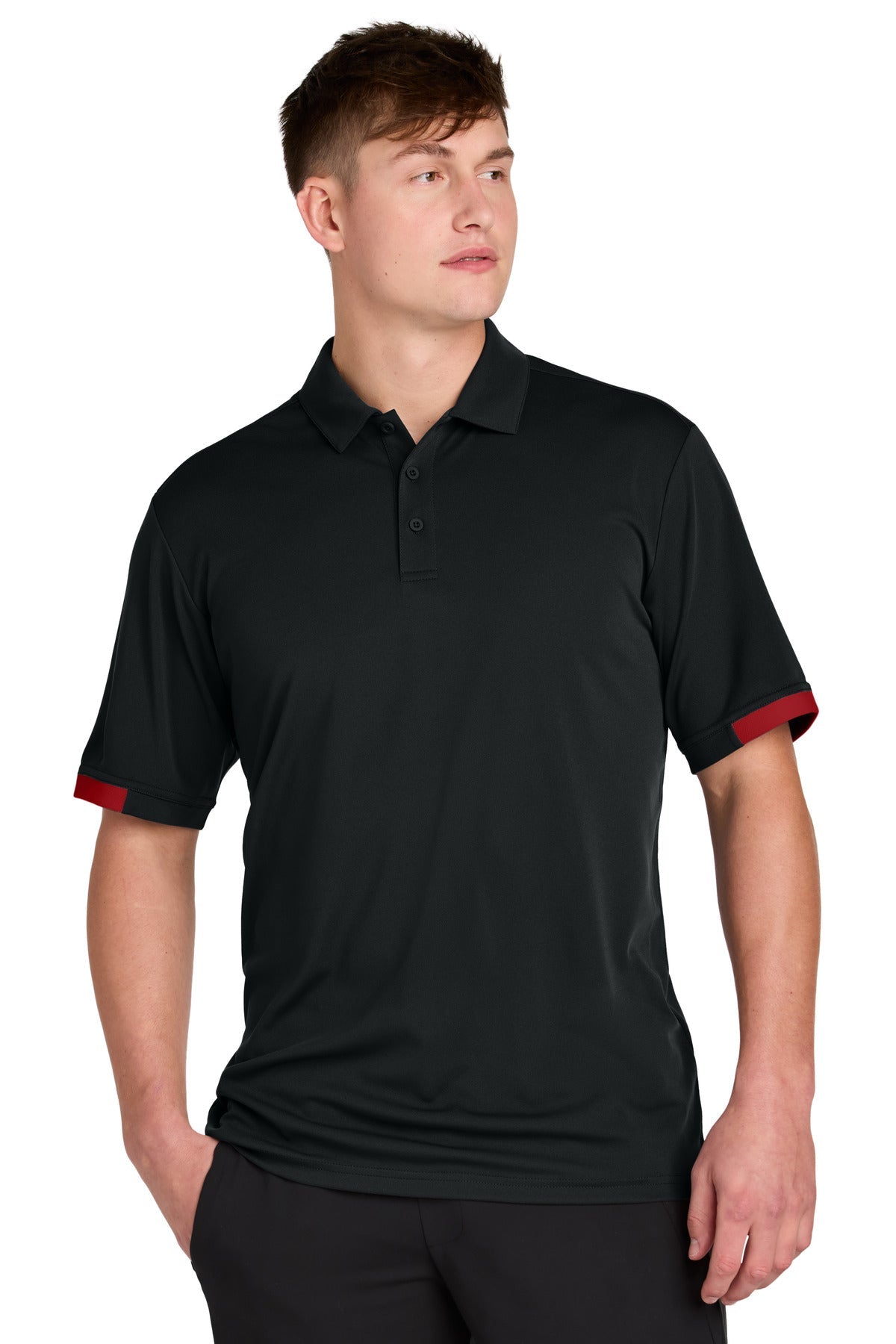 Front View of Blk/DpRed Sport-Tek Club Colorblock Polo ST444