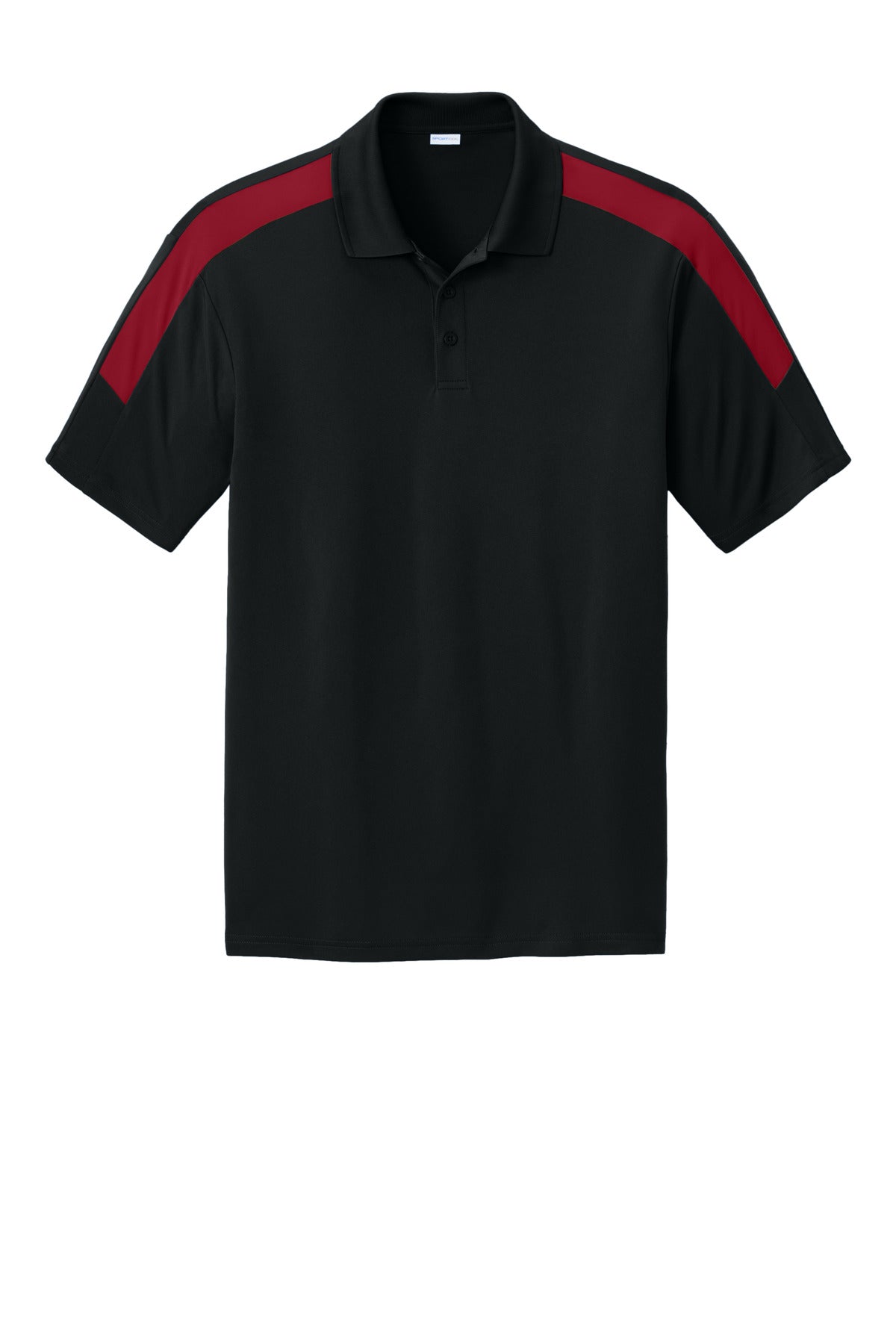 Front View of Blk/DpRed Sport-Tek Competitor United Polo ST104