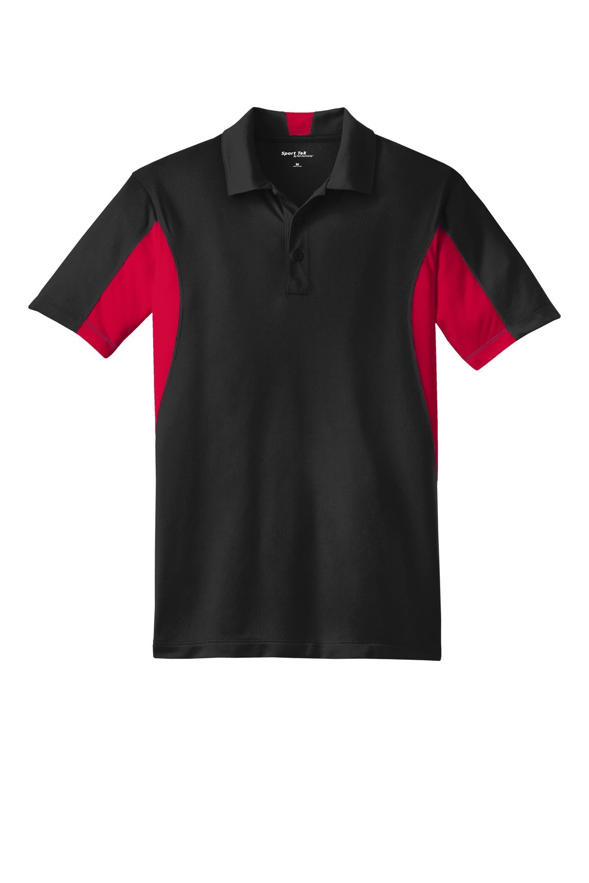 Front View of Blk/DpRed Sport-Tek Side Blocked Micropique Sport-Wick Polo. ST655