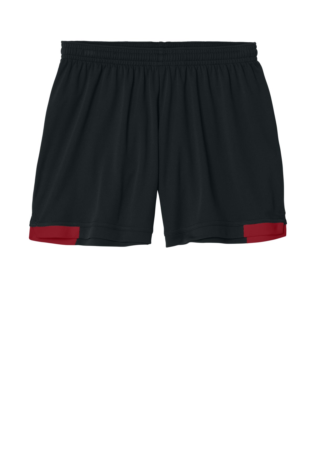 Front View of Blk/DpRed Sport-Tek Women's Club 5" Short LST442