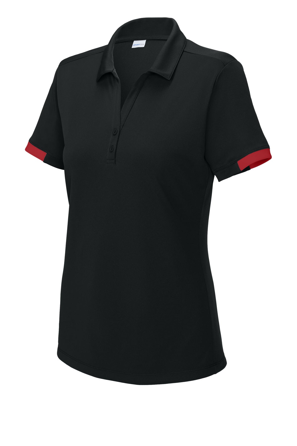 Front View of Blk/DpRed Sport-Tek Women's Club Colorblock Polo LST444