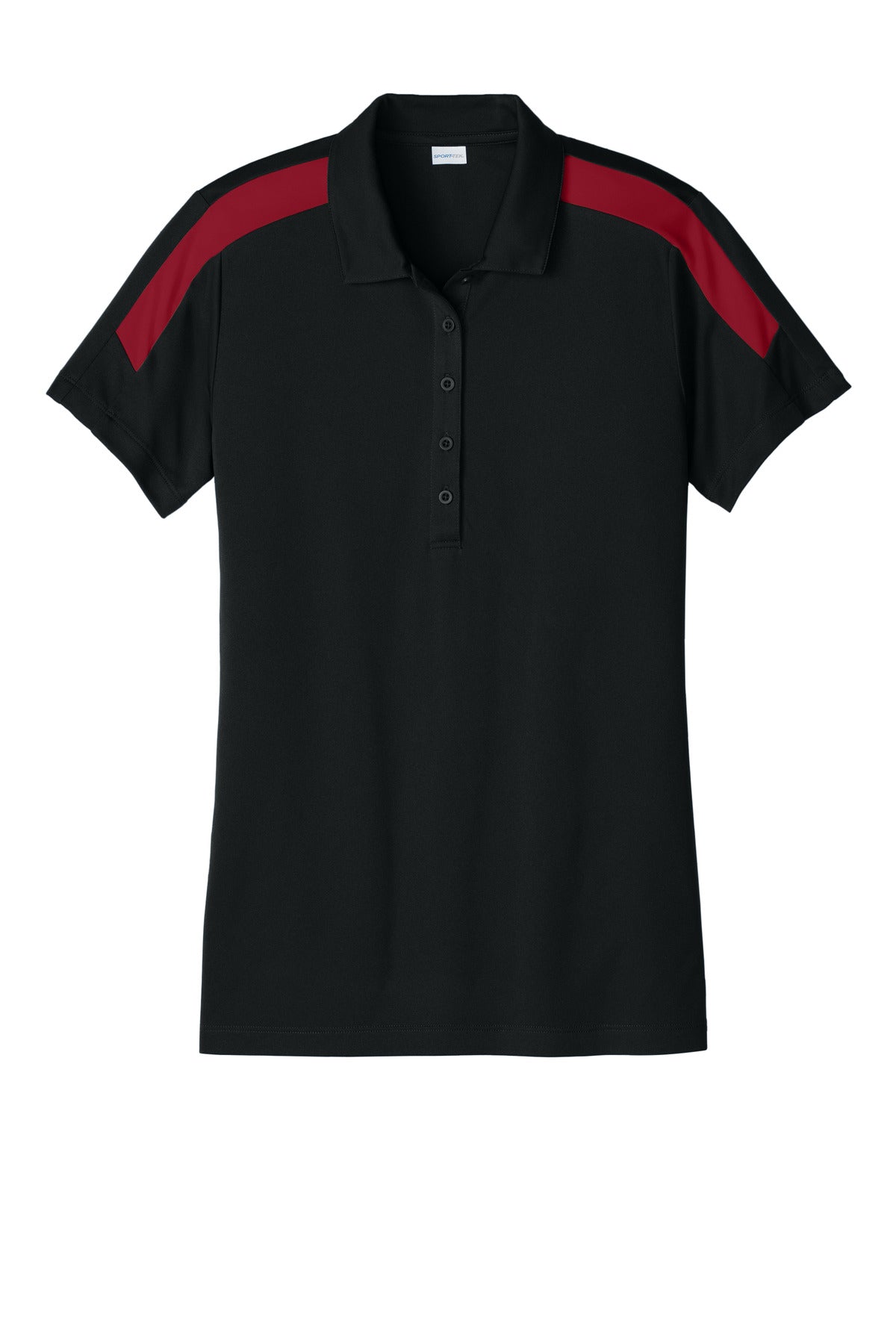 Front View of Blk/DpRed Sport-Tek Women's Competitor United Polo LST104