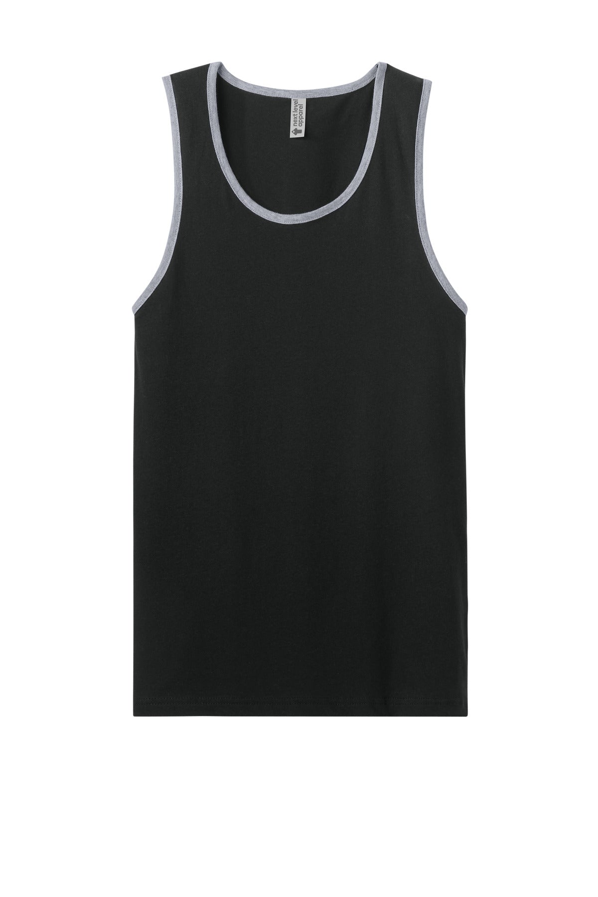 Front View of Blk/HtGray Next Level Apparel Cotton Muscle Tank NL3633