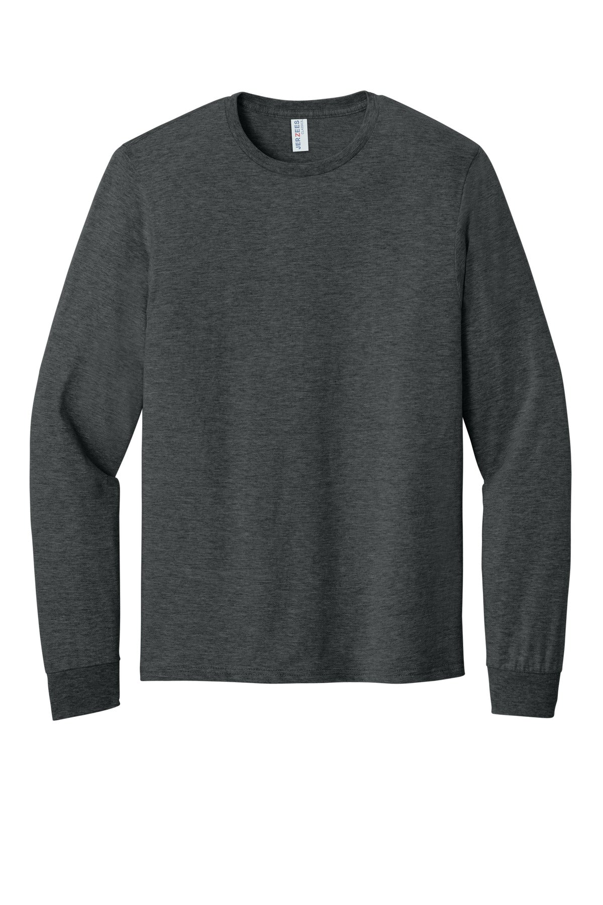 Front View of BlkHthr Jerzees Classics Unisex Cotton Long Sleeve T-Shirt 363L