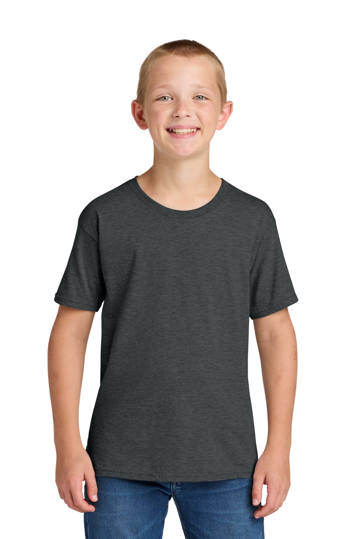 Front View of BlkHthr Jerzees Classics Youth Cotton T-Shirt 363Y