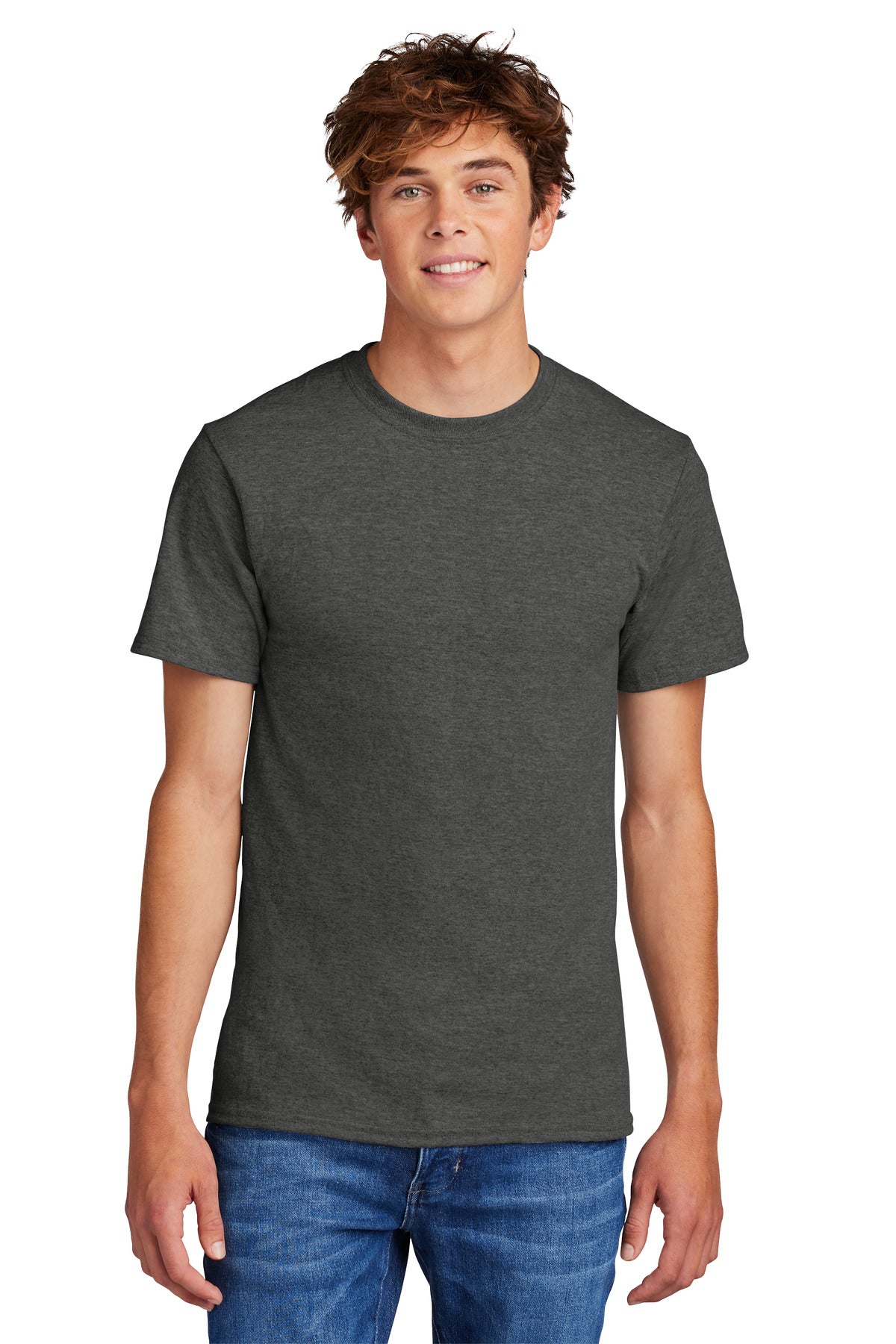 Front View of BlkHthr Port & Co Core Blend Tee. PC55