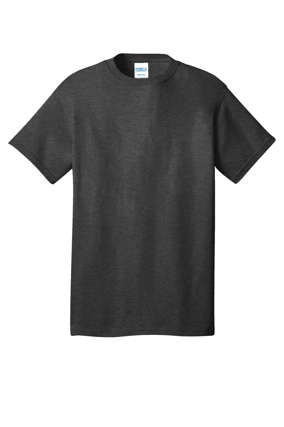 Front View of BlkHthr Port & Co Core Cotton Tee. PC54