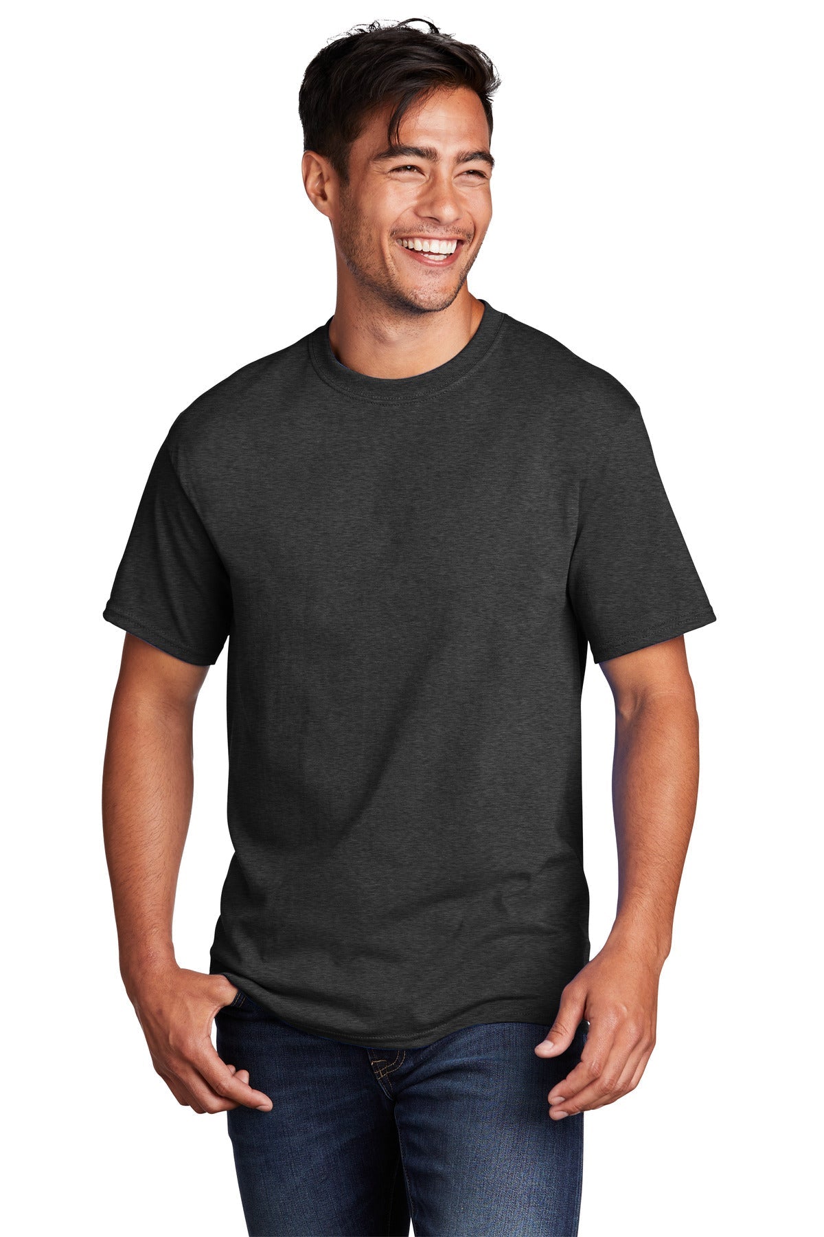Front View of BlkHthr Port & Co Core Cotton Tee. PC54