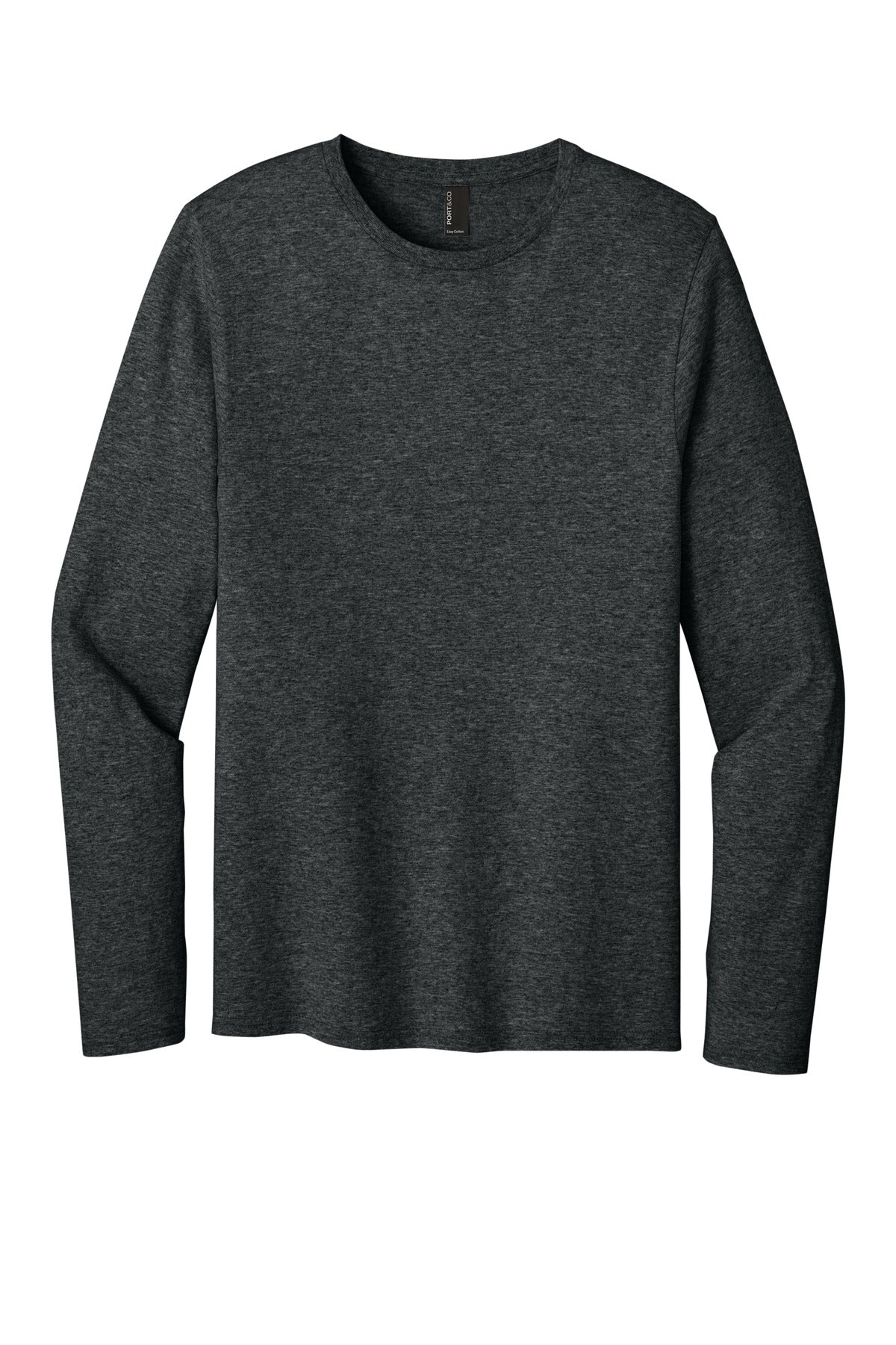 Front View of BlkHthr Port & Co Easy Cotton Long Sleeve Tee PC43LS