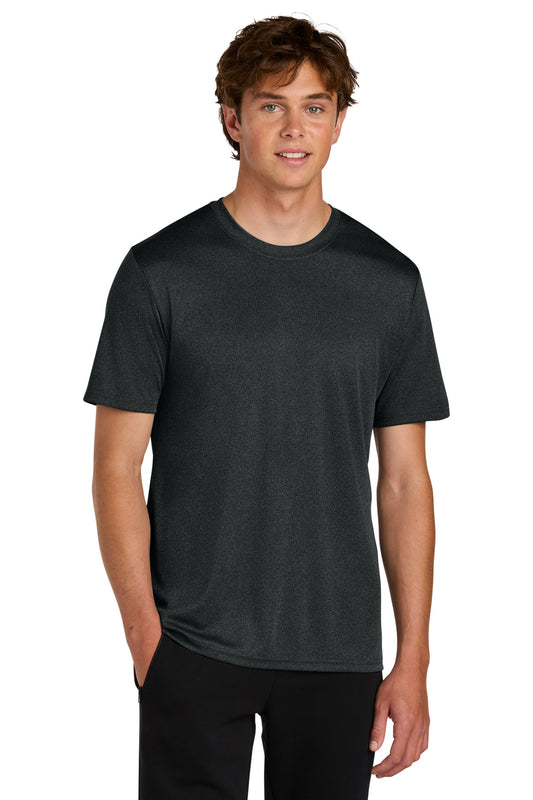 Front View of BlkHthr Port & Co Heather Performance Tee PC390