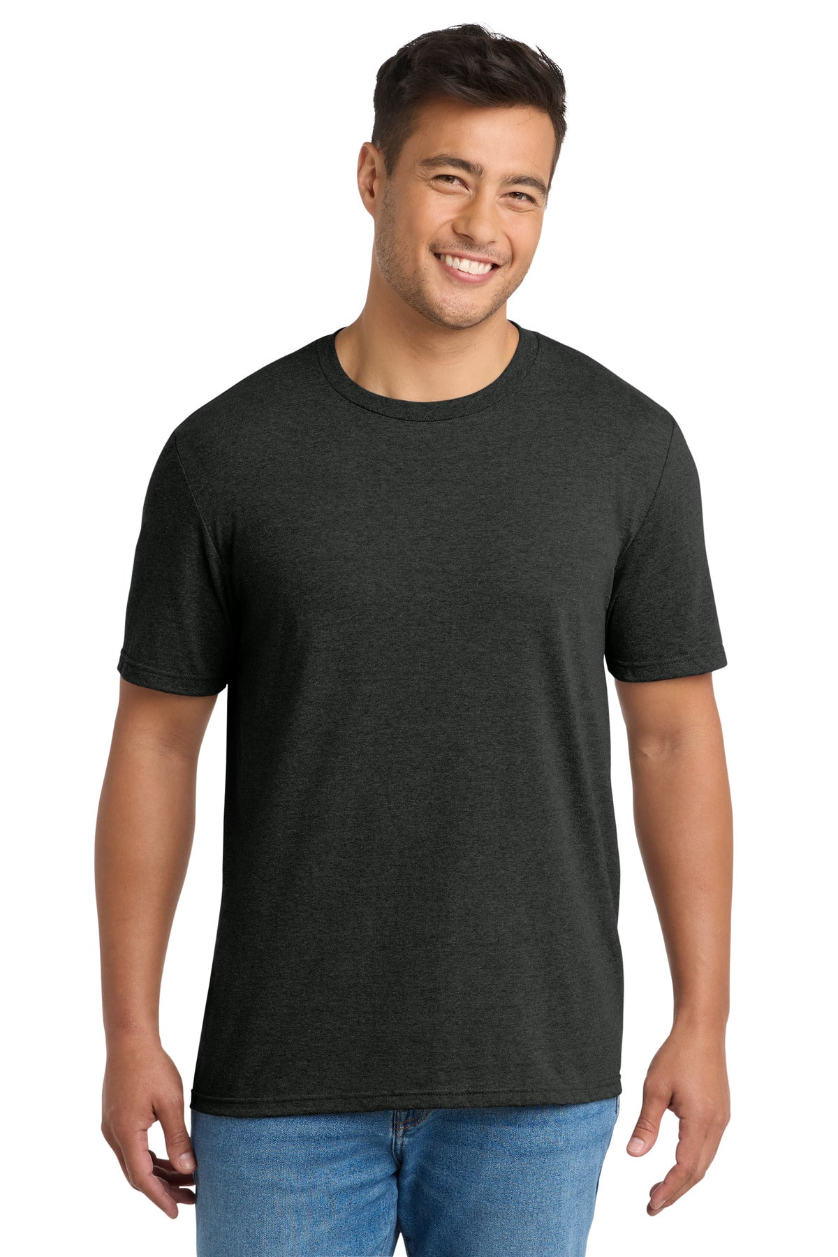 Front View of BlkHthr Port & Co Tri-Blend Tee. PC330