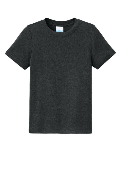 Front View of BlkHthr Port & Co Youth Heather Performance Tee PC390Y