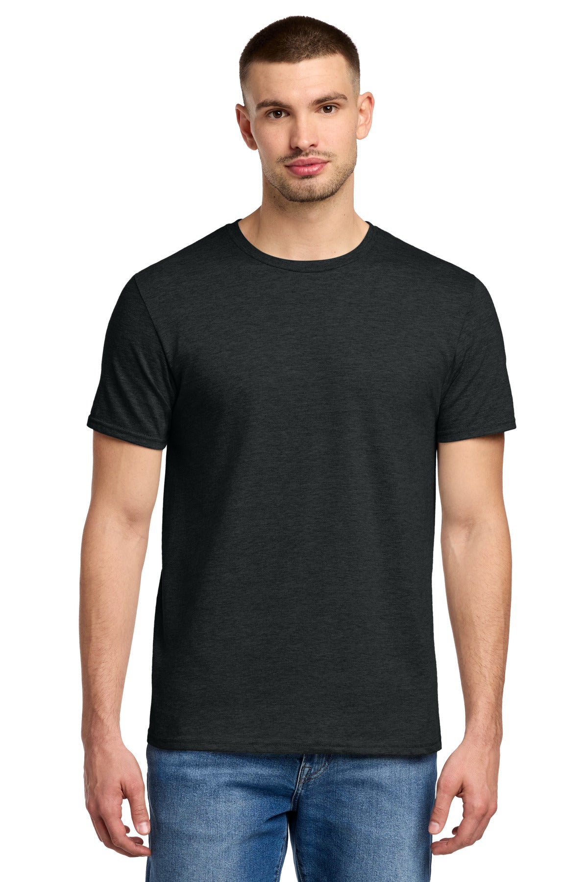 Front View of BlkInkHtr Jerzees Premium Blend Ring Spun T-Shirt 560M