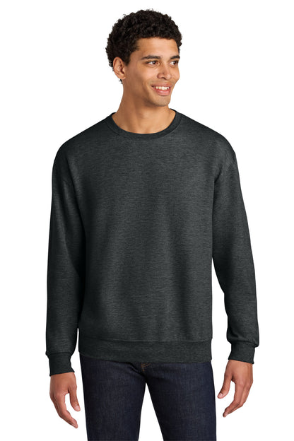 Front View of BlkInkHtr Jerzees Ultimate Unisex CVC Ring Spun Crewneck Sweatshirt IC48M