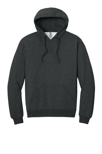 Front View of BlkInkHtr Jerzees Ultimate Unisex CVC Ring Spun Hooded Sweatshirt IC49M