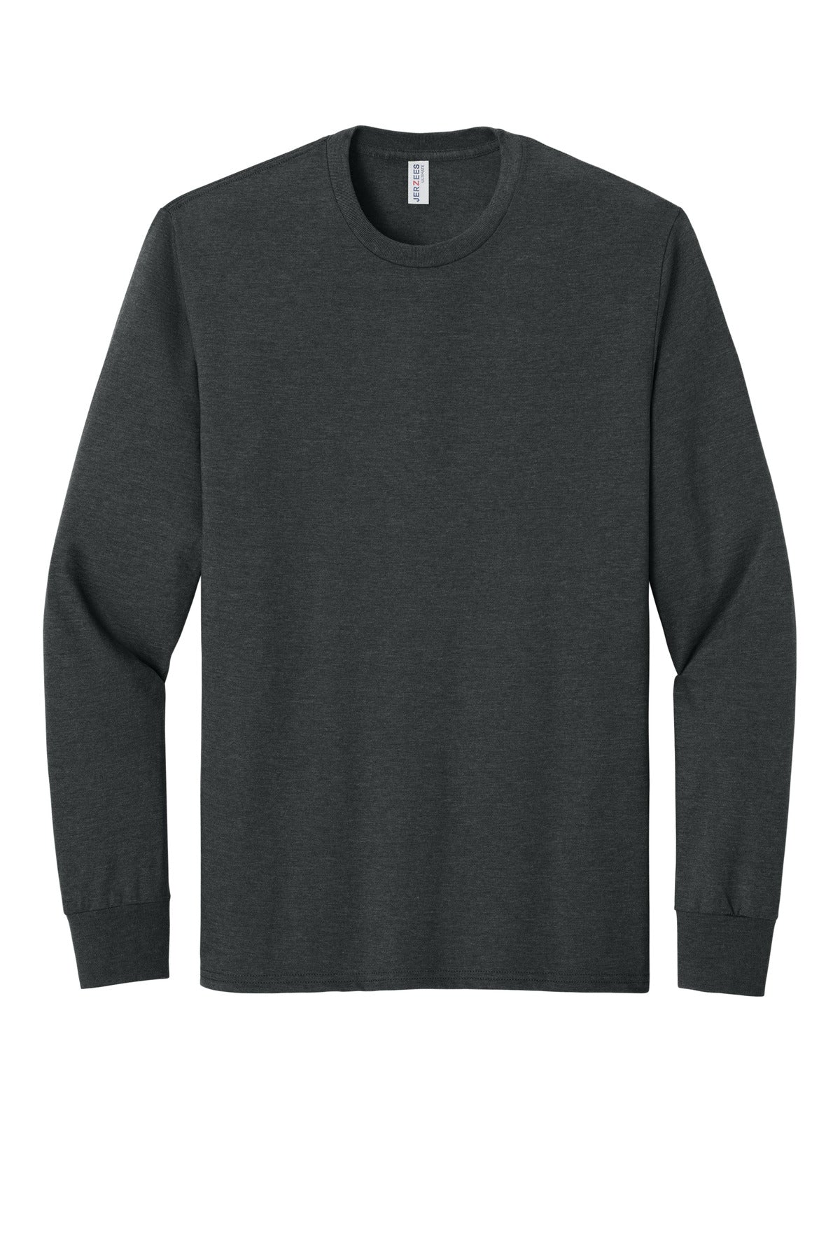 Front View of BlkInkHtr Jerzees Ultimate Unisex Ring Spun Long Sleeve T-Shirt IC46L