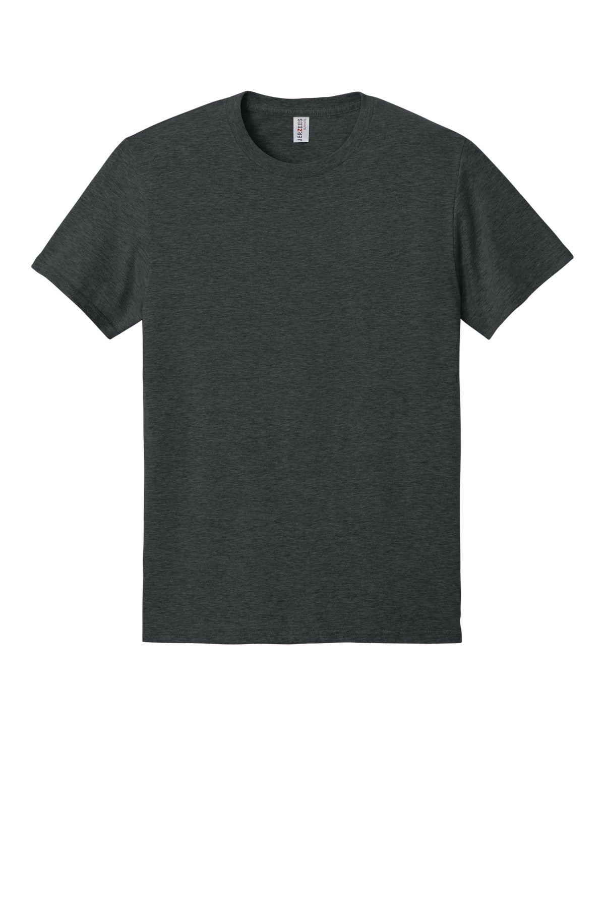 Front View of BlkInkHtr Jerzees Ultimate Unisex Ring Spun T-Shirt IC46M