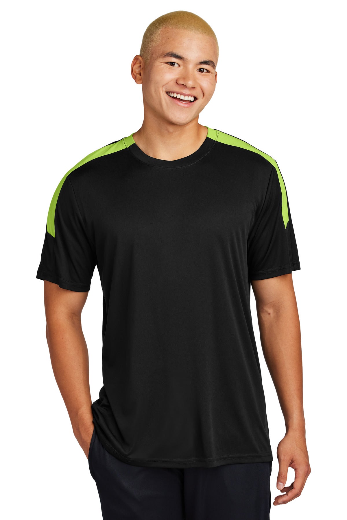 Front View of Blk/LmShk Sport-Tek Competitor United Crew ST100