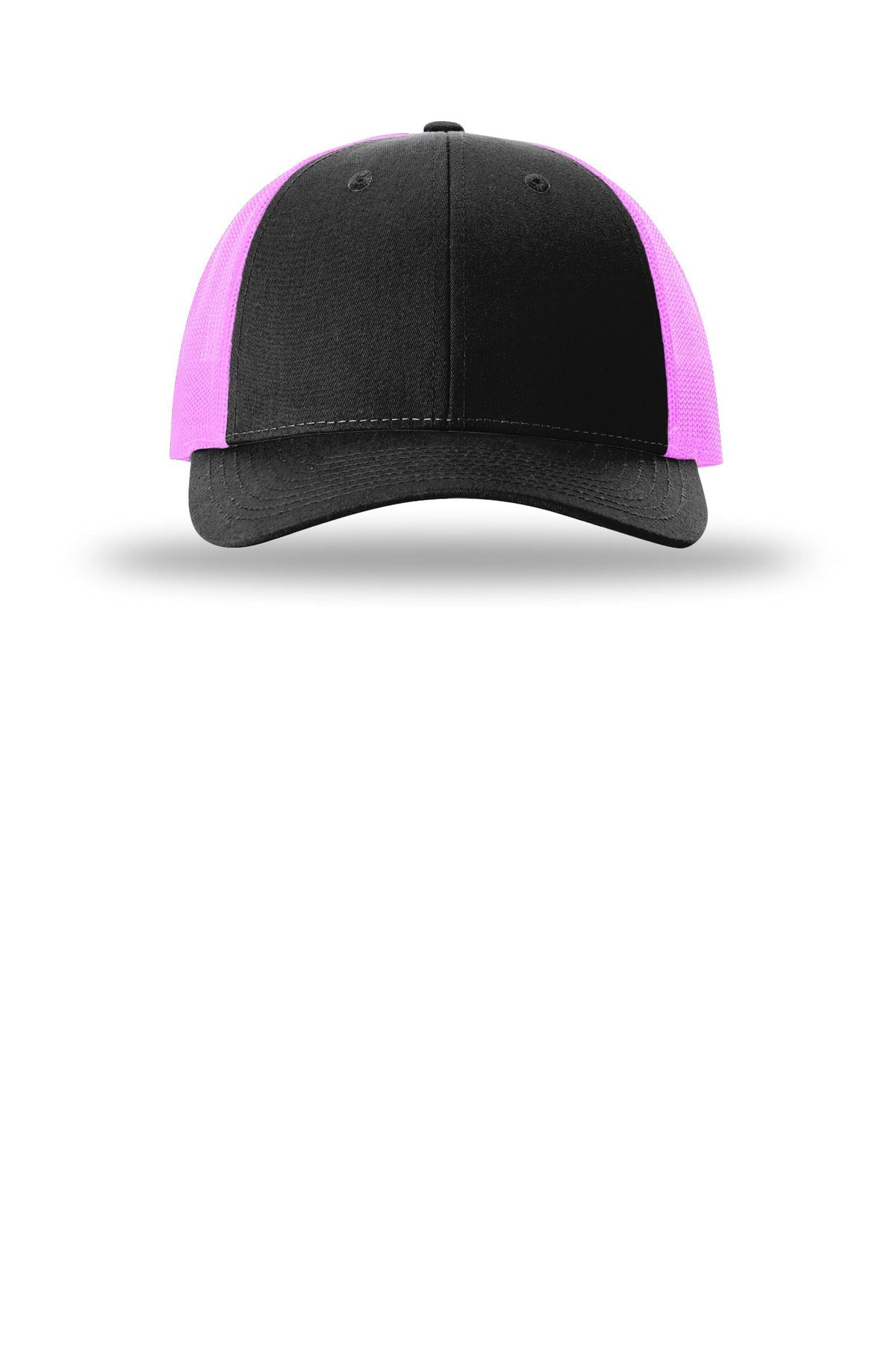 Front View of Blk/NePink Richardson Low Pro Trucker 115