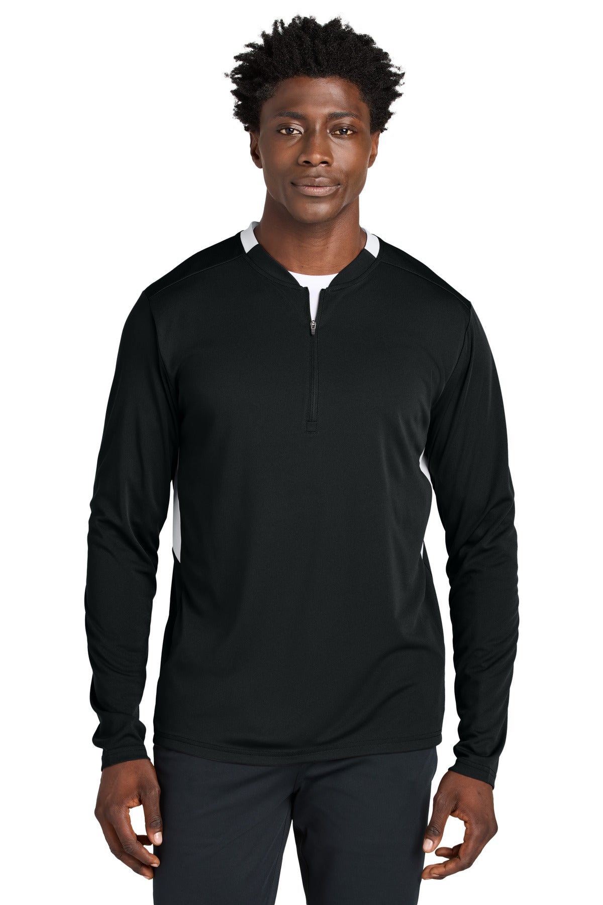Front View of Blk/White Sport-Tek Club 1/4-Zip Pullover ST443
