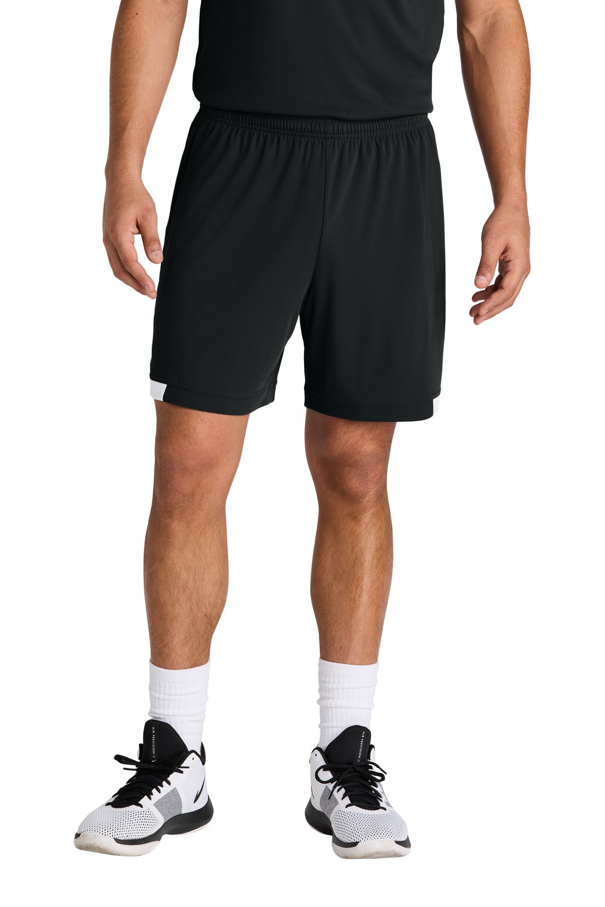 Front View of Blk/White Sport-Tek Club 7" Short ST442