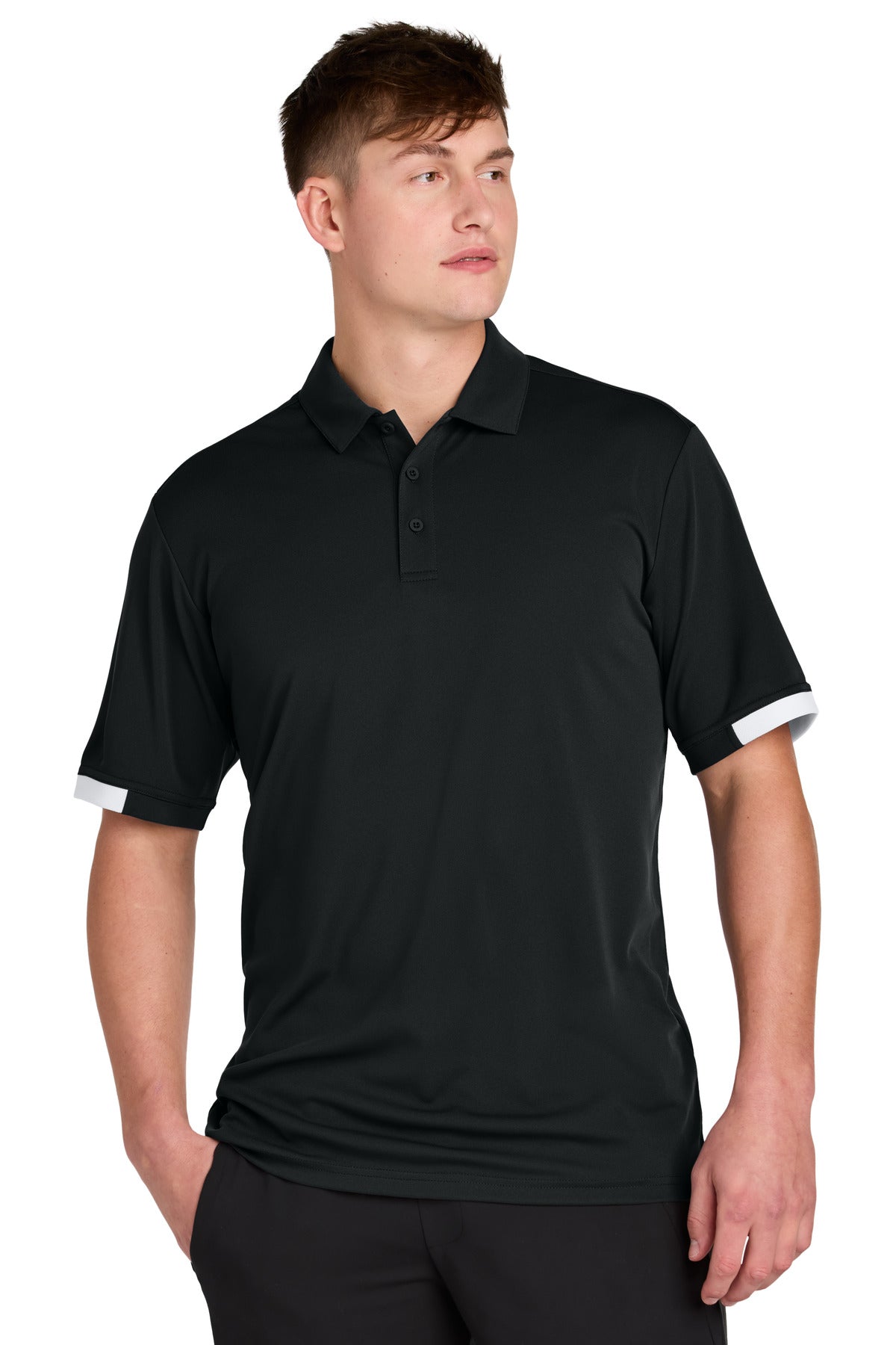 Front View of Blk/White Sport-Tek Club Colorblock Polo ST444