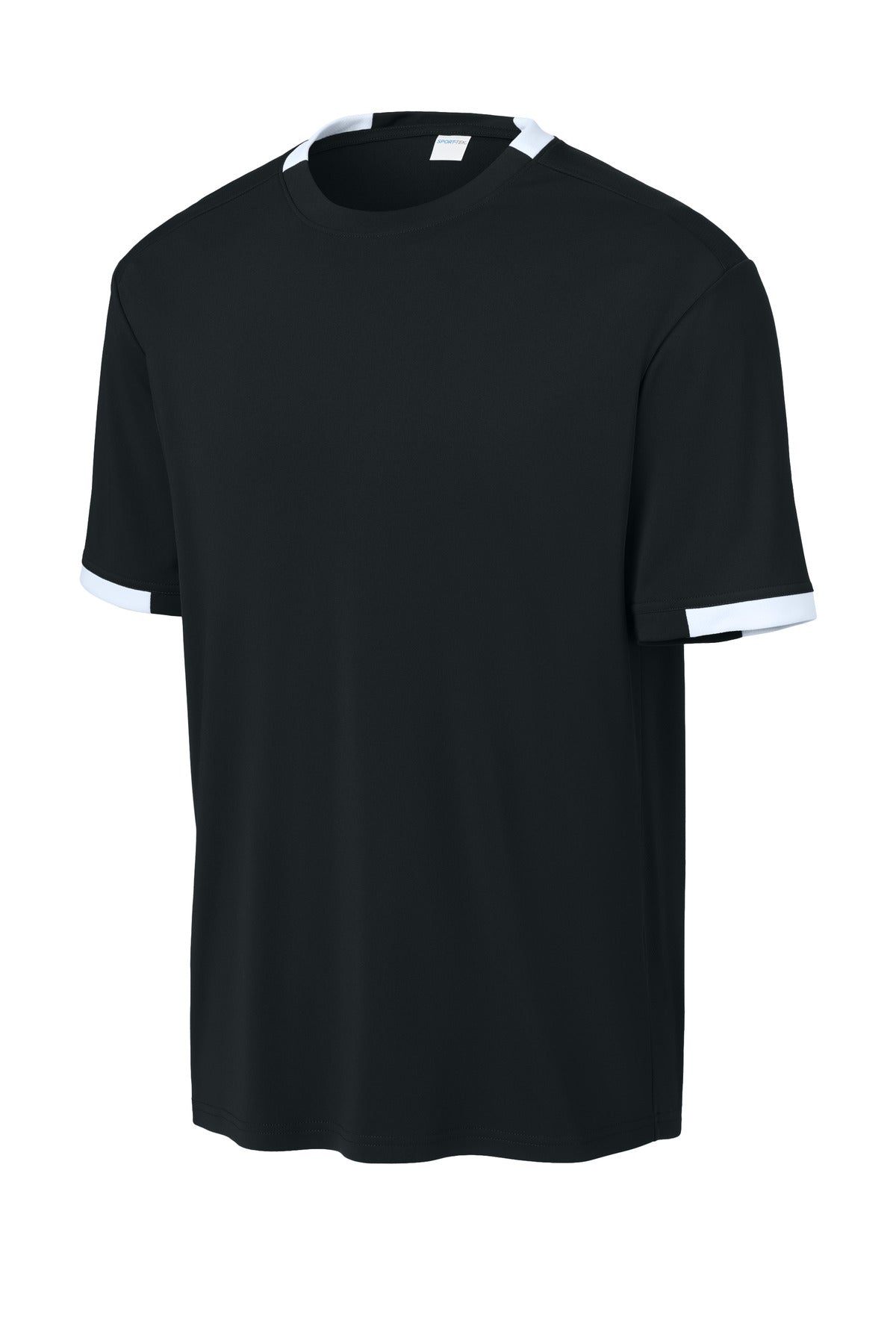 Front View of Blk/White Sport-Tek Club Short Sleeve Crew ST440