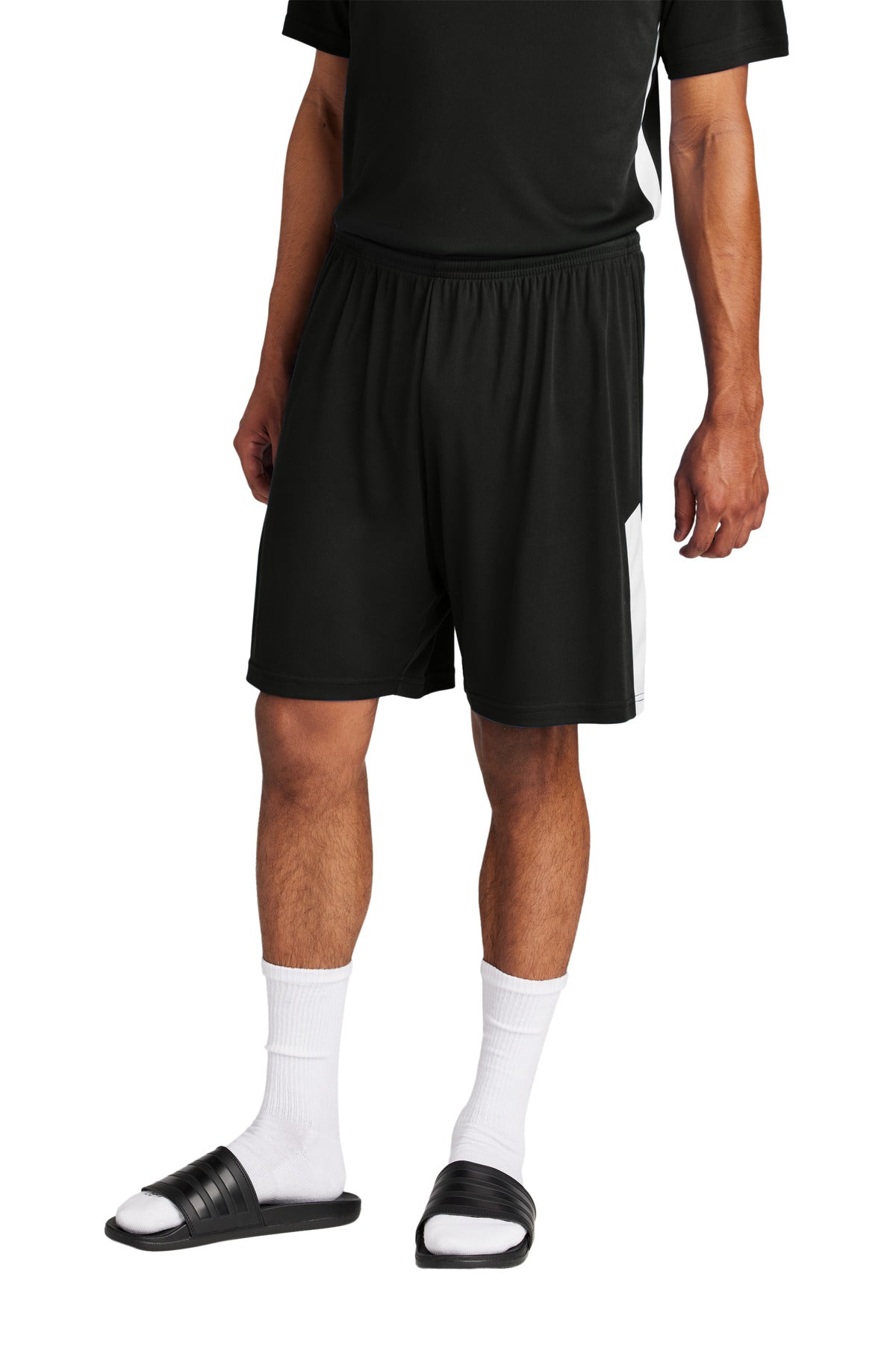 Front View of Blk/White Sport-Tek Competitor United 7" Short ST103