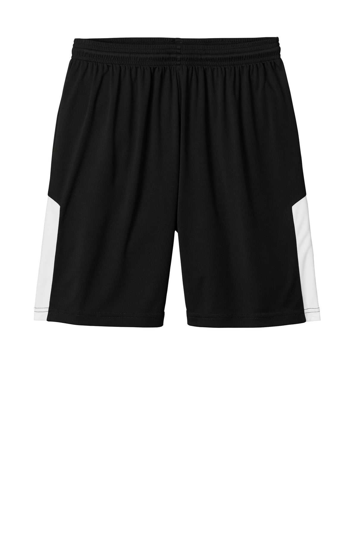 Front View of Blk/White Sport-Tek Competitor United 7" Short ST103