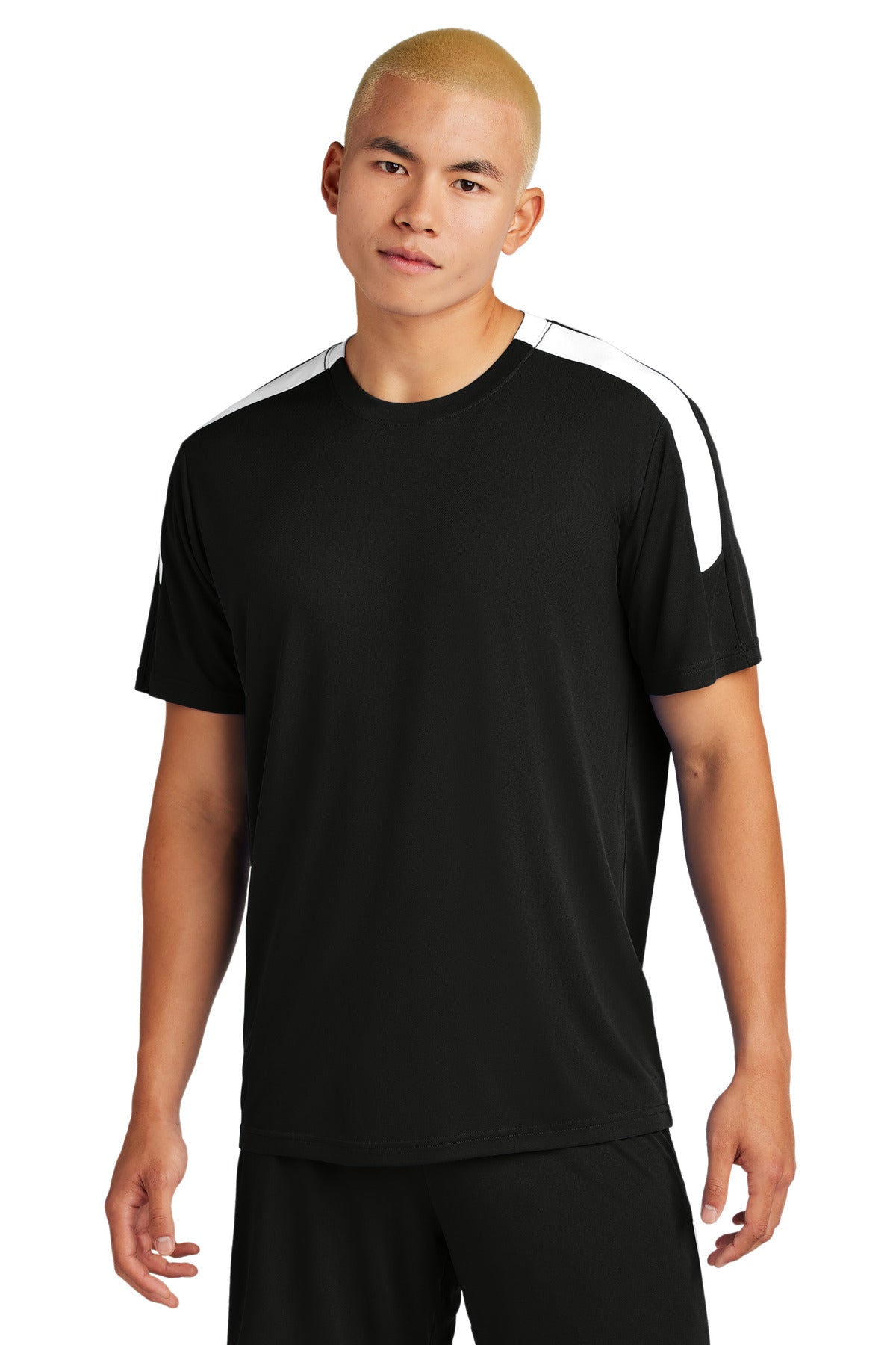 Front View of Blk/White Sport-Tek Competitor United Crew ST100
