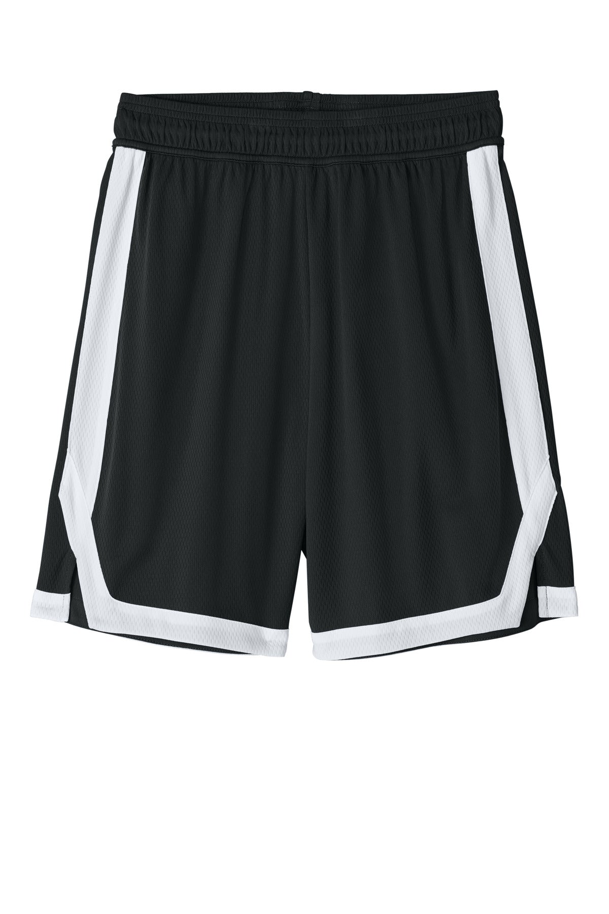 Front View of Blk/White Sport-Tek Rival Basketball 7"Short ST901