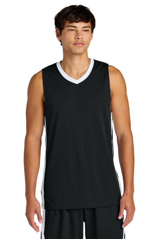 Front View of Blk/White Sport-Tek Rival Basketball Rev Jersey ST900