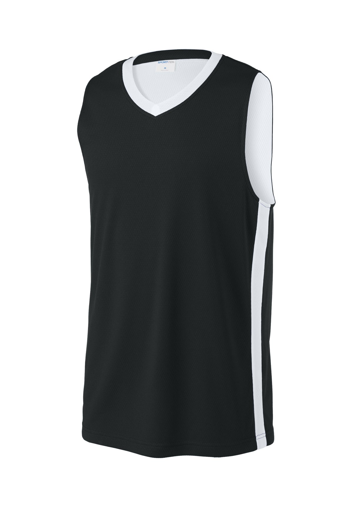 Front View of Blk/White Sport-Tek Rival Basketball Rev Jersey ST900
