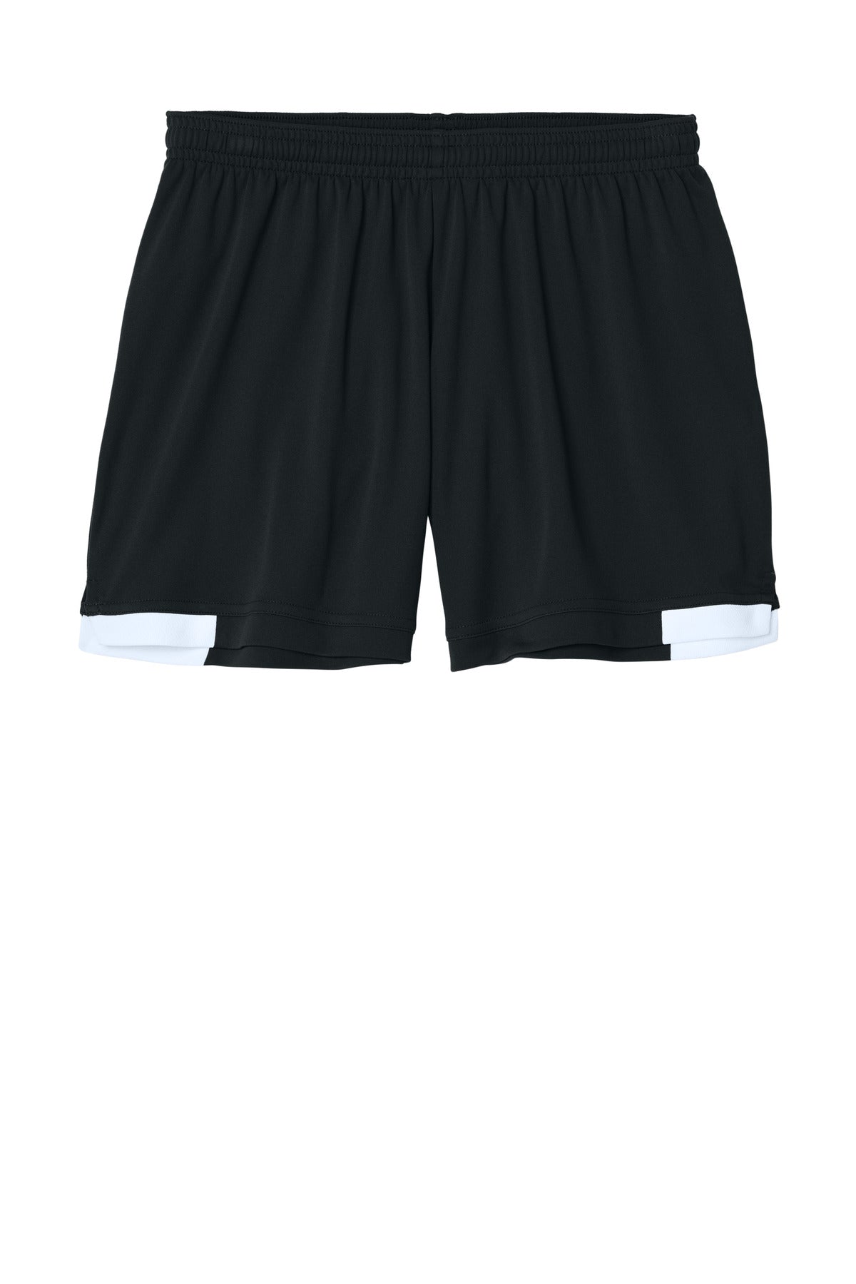 Front View of Blk/White Sport-Tek Women's Club 5" Short LST442