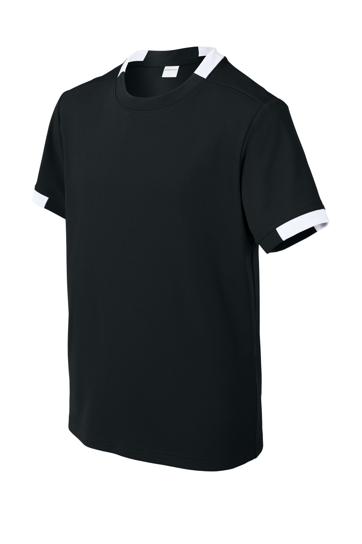 Front View of Blk/White Sport-Tek Youth Club Short Sleeve Crew YST440
